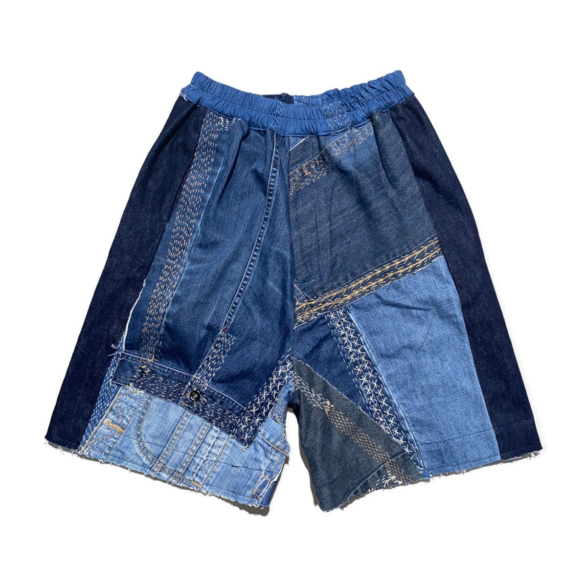 Patchwork denim shorts