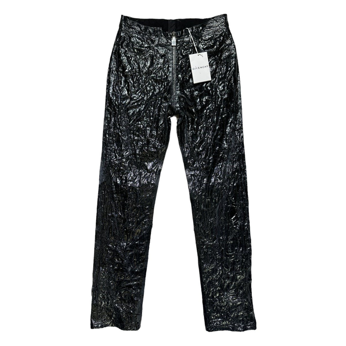 Paint crackled integral zip denim