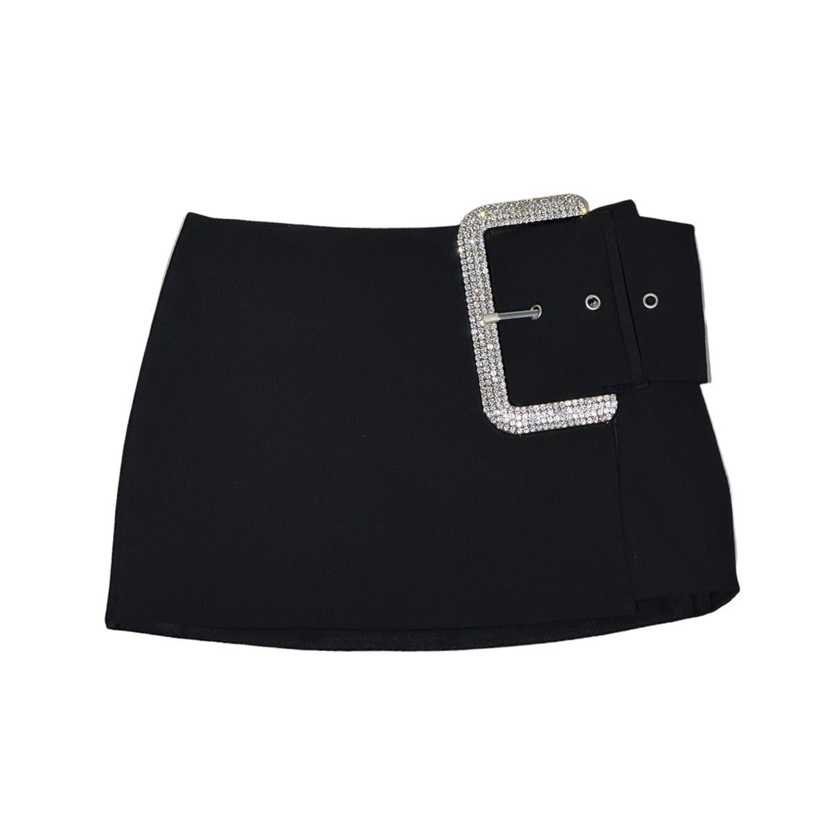 Crystal buckle embellished mini skirt