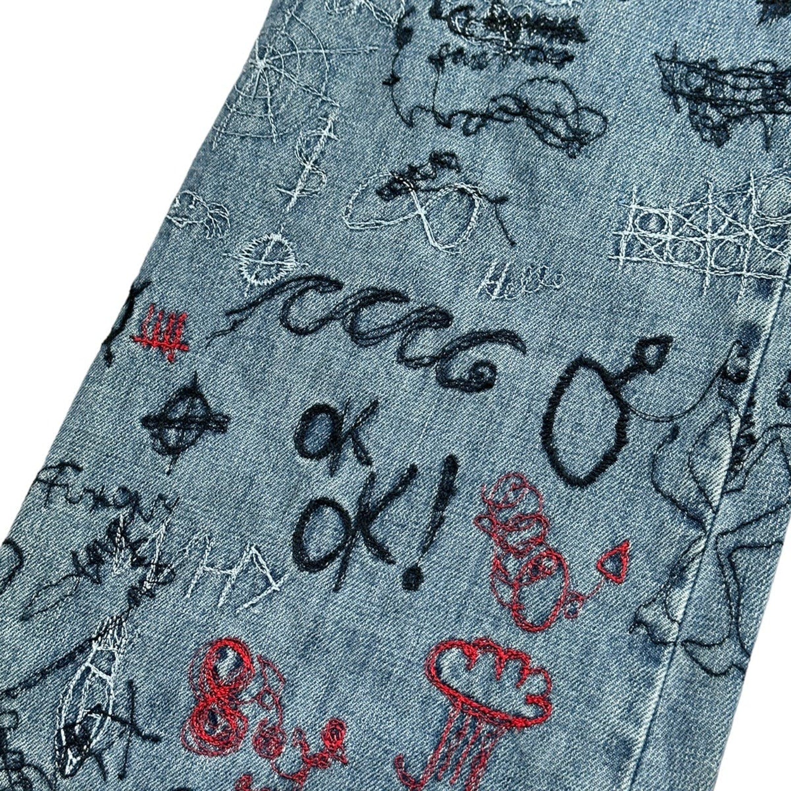 2003 embroidered scribble doodle denim