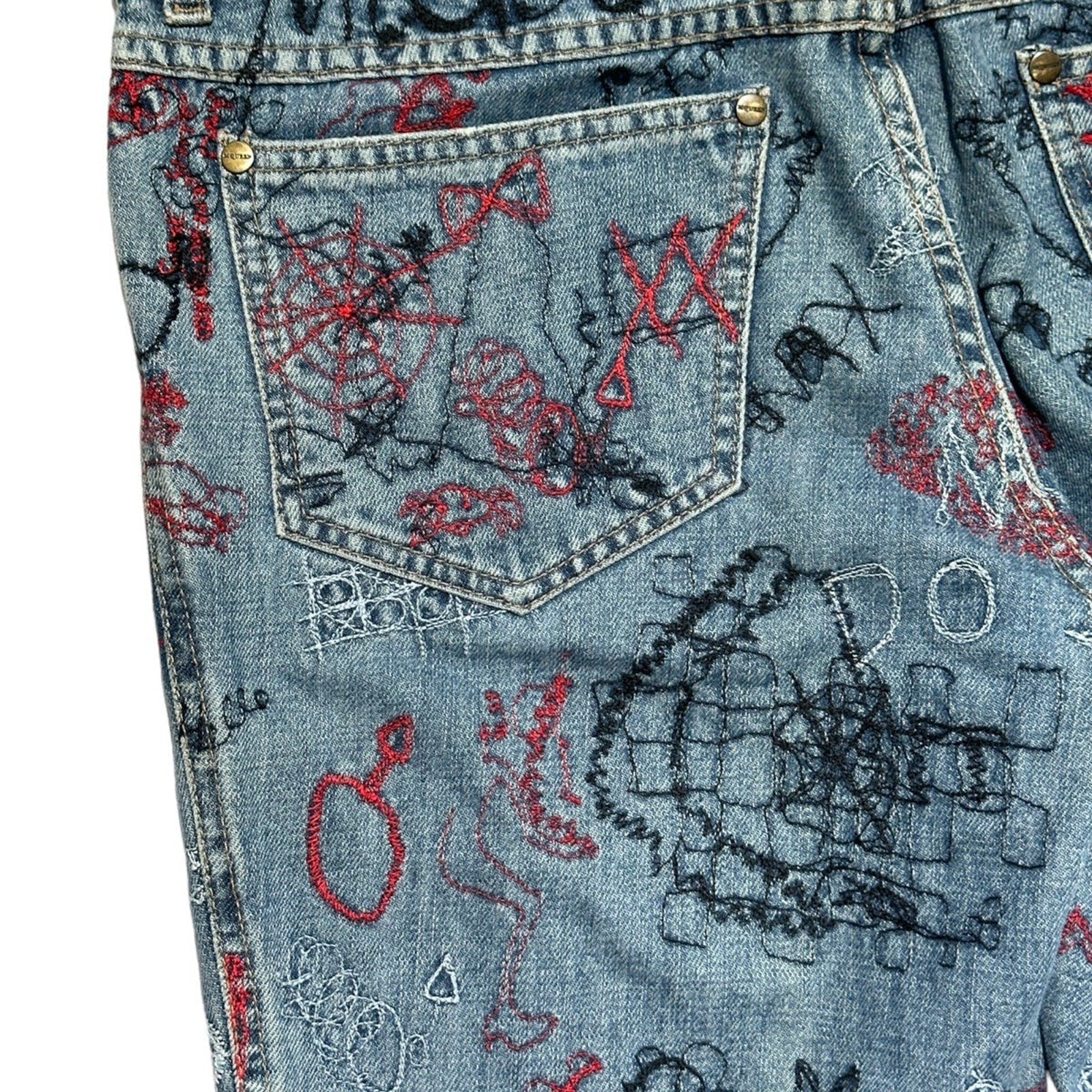 2003 embroidered scribble doodle denim