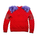 Jeweled fur shoulder sweater